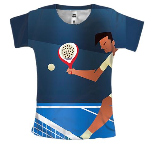 Женская 3D футболка с теннисистом на корте