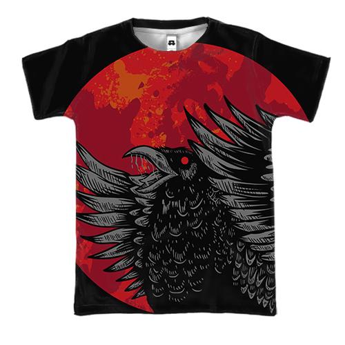 3D футболка с черным вороном в красном кругу