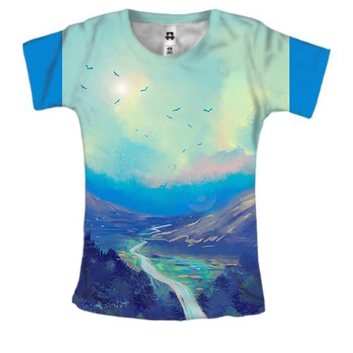 Жіноча 3D футболка Watercolor landscape