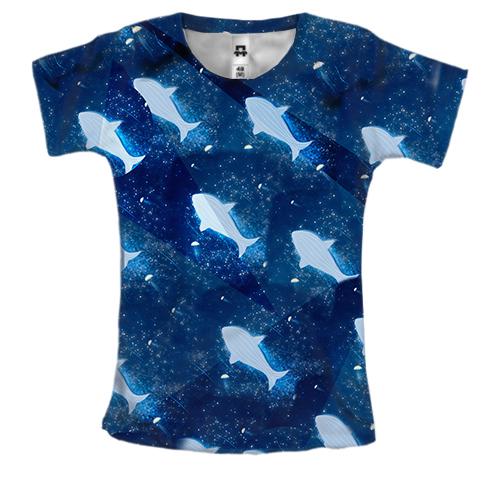 Женская 3D футболка Blue fish pattern