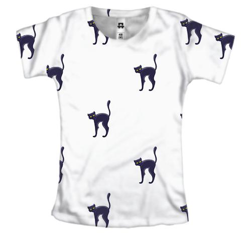 Женская 3D футболка Black cat pattern