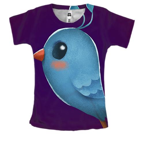 Женская 3D футболка Light-blue bird