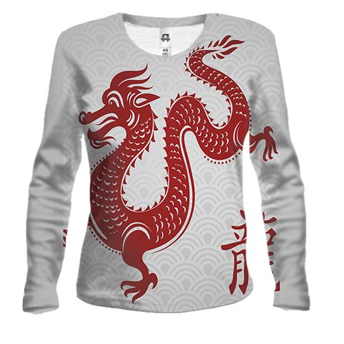 Женский 3D лонгслив с красным китайским драконом