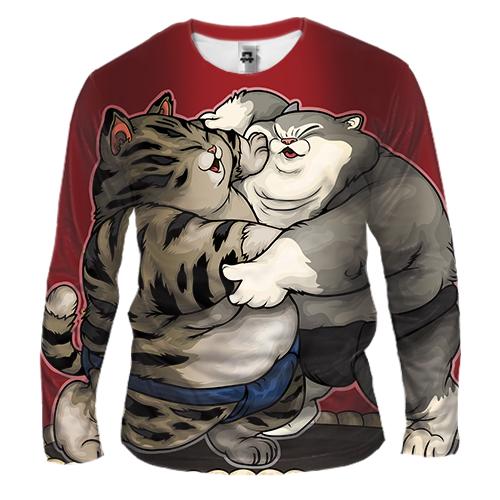 Мужской 3D лонгслив с японскими котами борцами
