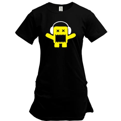 Удлиненная футболка Yellow monster in the headphones.