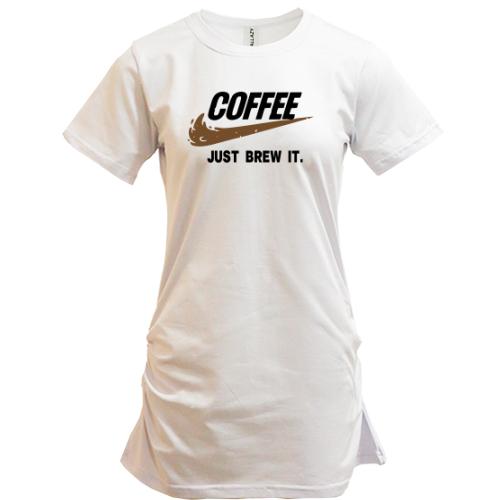Подовжена футболка COFFEE. Just brew it.
