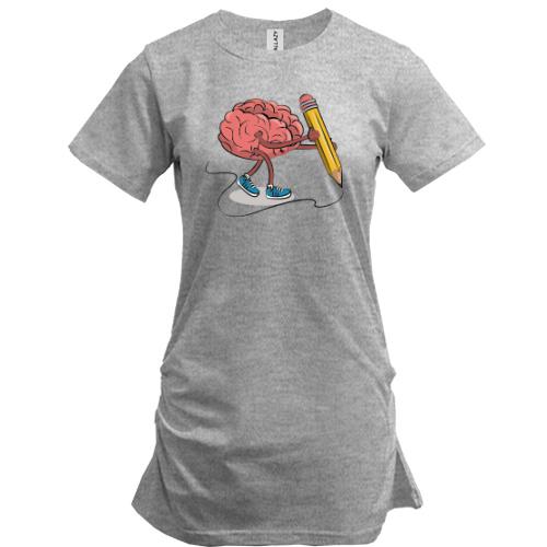 Удлиненная футболка Мозг с карандашом.