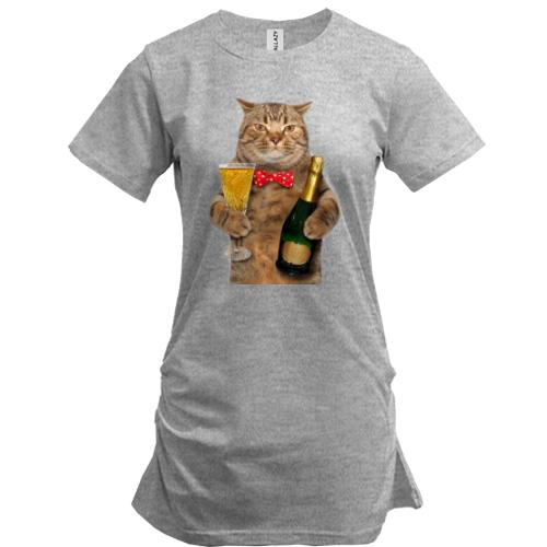 Подовжена футболка Кіт з шампанським