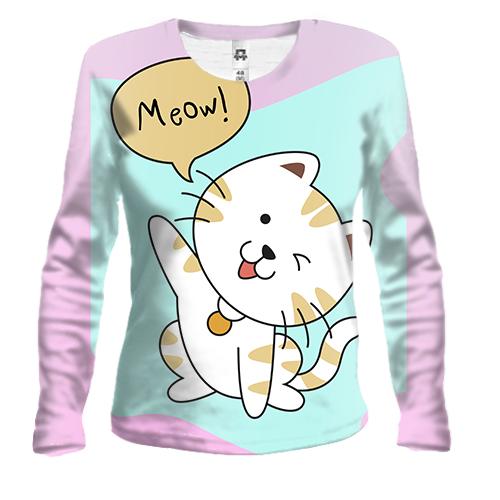 Женский 3D лонгслив с котом Meow