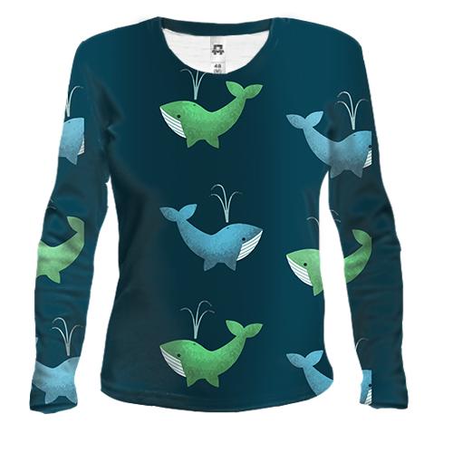 Жіночий 3D лонгслів з синім і зеленим китом
