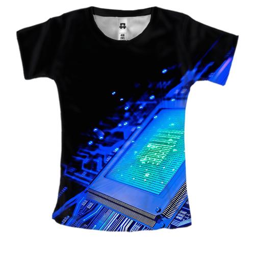 Женская 3D футболка Голубая микросхема