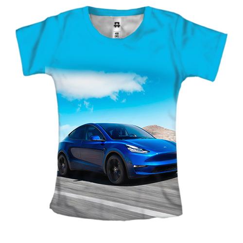 Женская 3D футболка Blue Tesla