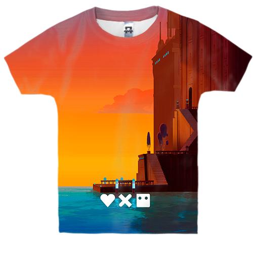 Детская 3D футболка Любовь смерть и роботы Морской пейзаж