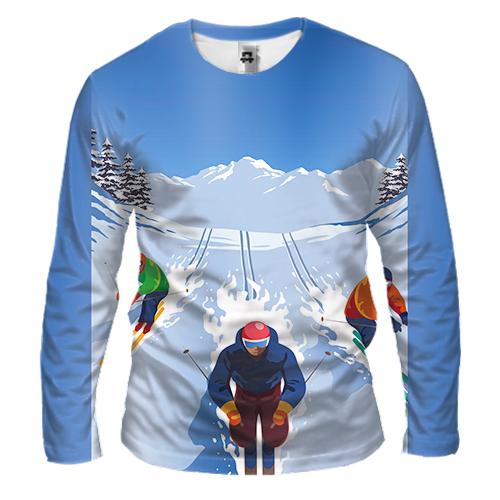 Мужской 3D лонгслив Skiers Art