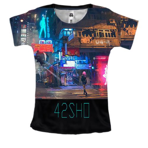 Женская 3D футболка 42SHO ночной китайский город
