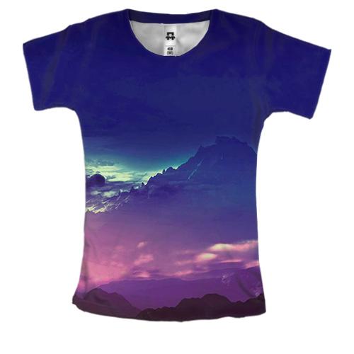 Женская 3D футболка Ночной горный пейзаж