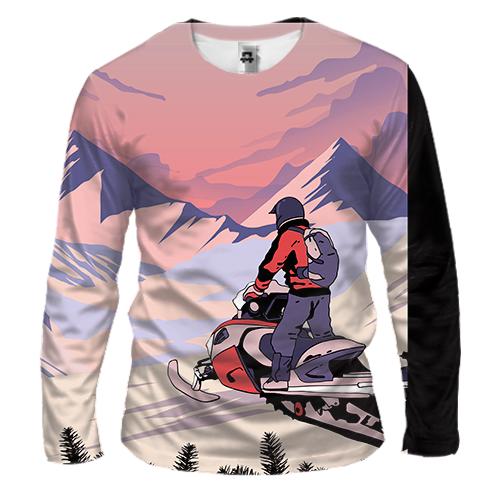 Мужской 3D лонгслив Snowmobile and Mountain Landscape