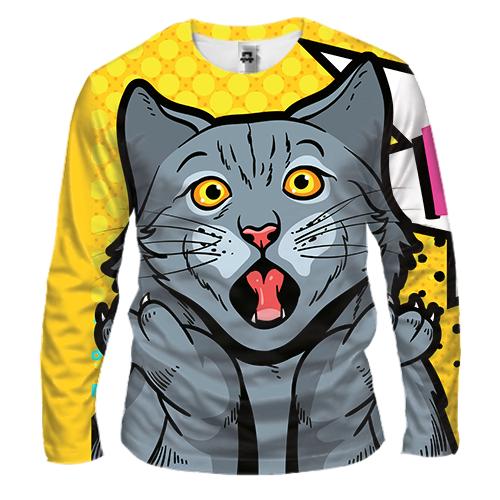 Мужской 3D лонгслив Cat Wow Pop Art