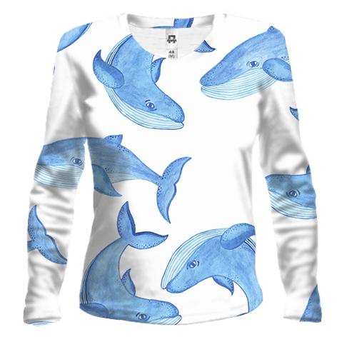 Жіночий 3D лонгслів з синіми китами