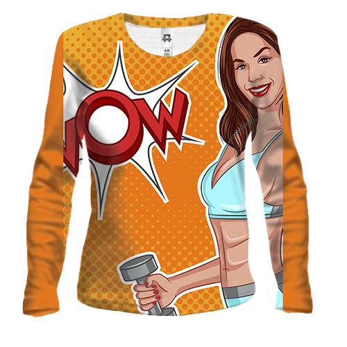 Женский 3D лонгслив Fitness girl wow
