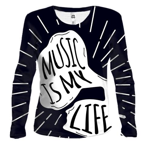 Женский 3D лонгслив Music is my life