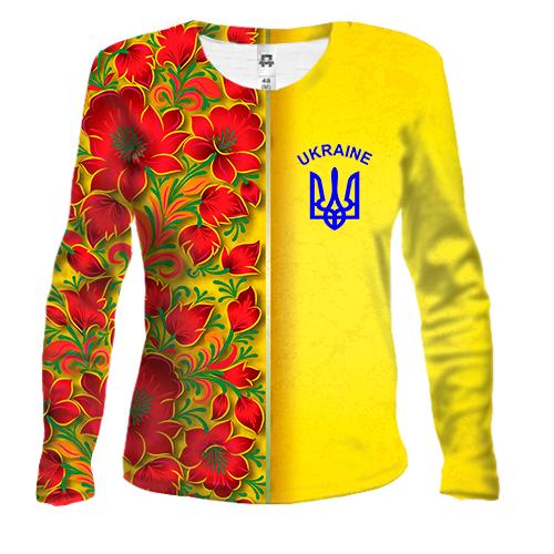 Жіночий 3D лонгслів з петриківським розписом і гербом України (2)