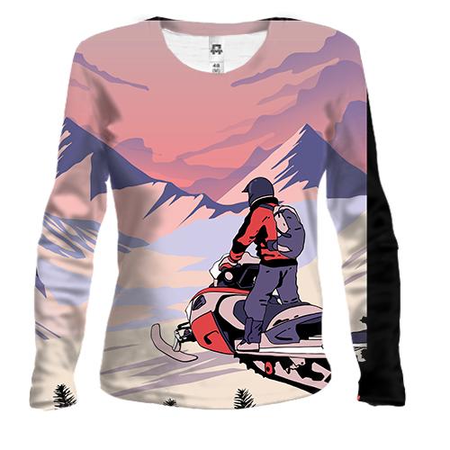 Жіночий 3D лонгслів Snowmobile and Mountain Landscape