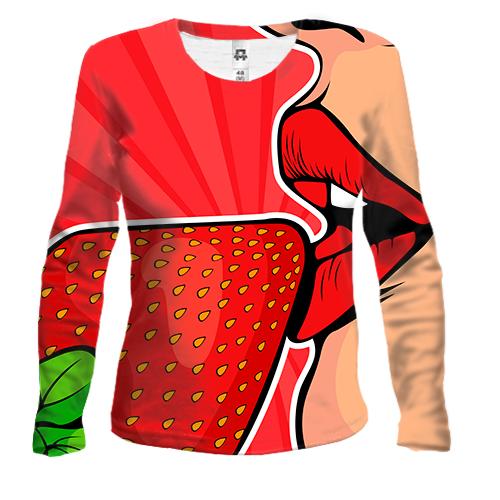 Жіночий 3D лонгслів Strawberries on Lips Pop Art