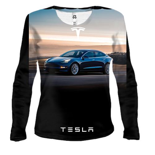 Женский 3D лонгслив Dark blue Tesla