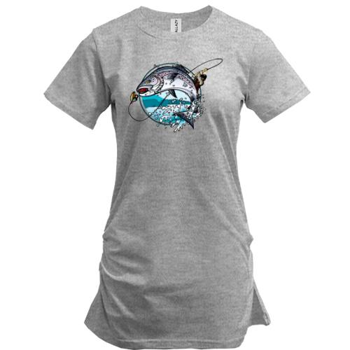 Подовжена футболка Fishing round art