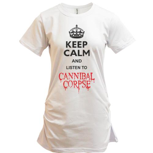 Подовжена футболка Keep Calp and listen to Cannibal Corpse