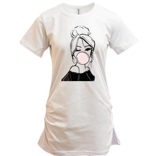 Удлиненная футболка Girl with babble gum art