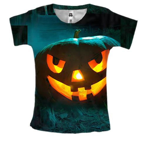 Женская 3D футболка Halloween pumpkin smile
