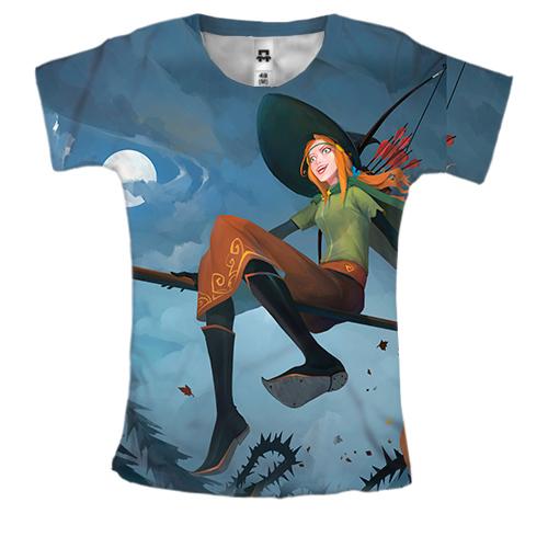 Женская 3D футболка Ведьма на метле