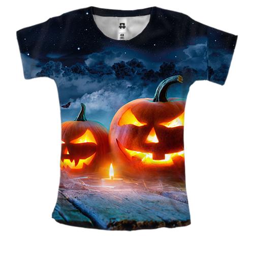 Женская 3D футболка Halloween pumpkins