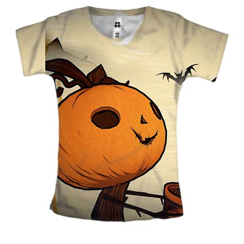 Жіноча 3D футболка Halloween pumpkin and bats