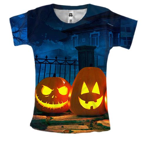 Жіноча 3D футболка Halloween pumpkins 3