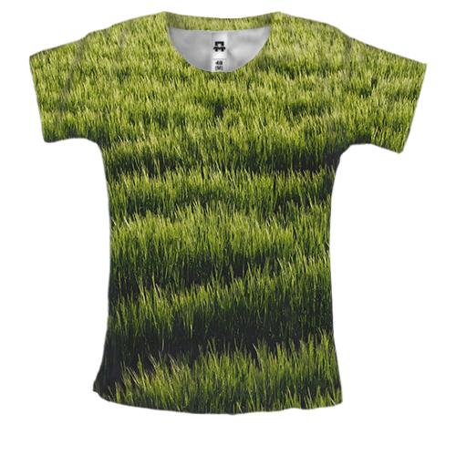 Женская 3D футболка Green grass pattern