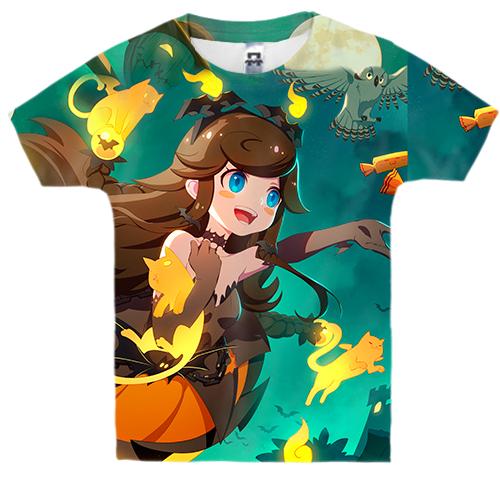 Детская 3D футболка Anime girl and halloween cat