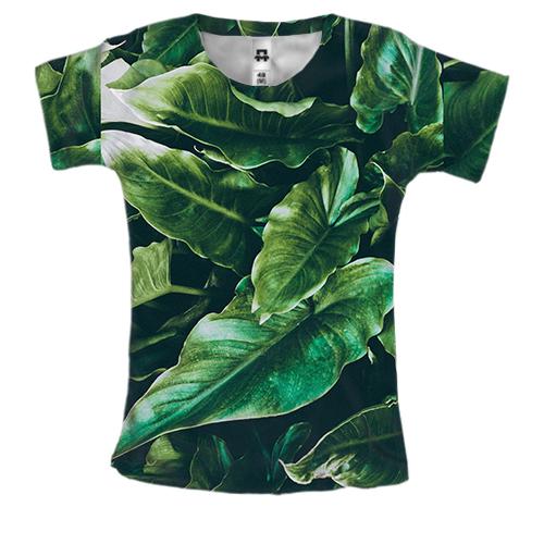 Жіноча 3D футболка Green leaves pattern