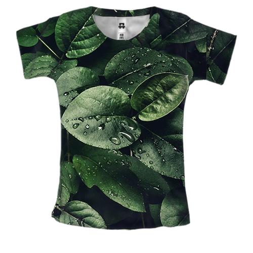 Жіноча 3D футболка Green leaves pattern 2
