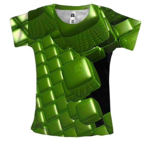 Женская 3D футболка Green cubes