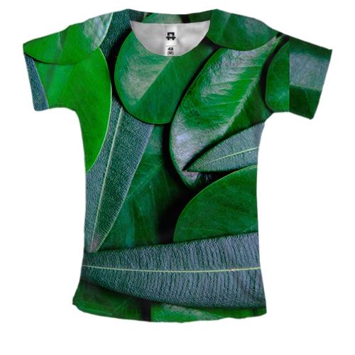 Женская 3D футболка Green leaves pattern 4