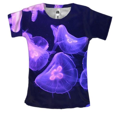 Женская 3D футболка Феолетовые медузы