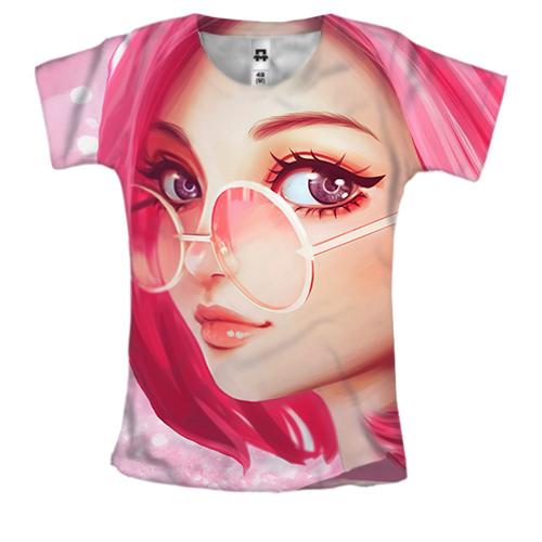 Женская 3D футболка Pink anime girl