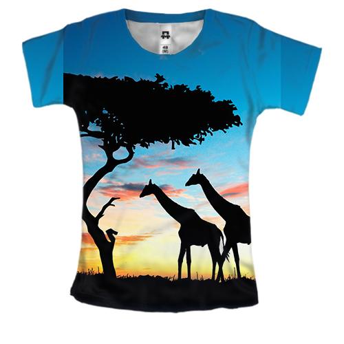 Женская 3D футболка Safari sunset
