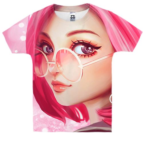 Детская 3D футболка Pink anime girl