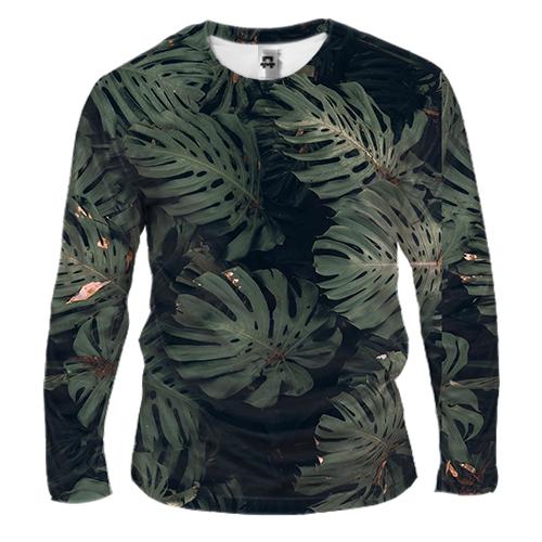 Мужской 3D лонгслив Green leaves pattern 3