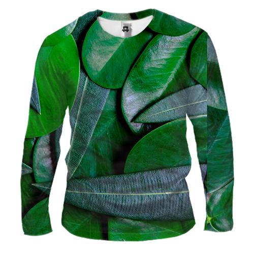 Чоловічий 3D лонгслів Green leaves pattern 4