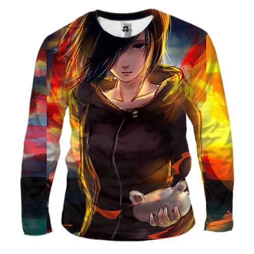 Мужской 3D лонгслив Anime girl sunset